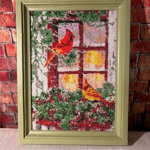 Beaded Cardinal Framed Artwork. One of a Kind.